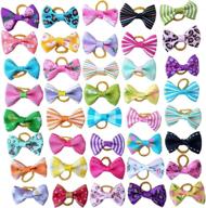 🎀 assorted color small dog hair bows topknot with rubber bands - grooming hair accessories for cats, puppies, and other pets логотип