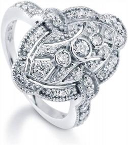 img 4 attached to Модное кольцо в стиле ар-деко Navette из стерлингового серебра с кубическим цирконием и фианитами для женщин, с родиевым покрытием, размер 4-10 - BERRICLE