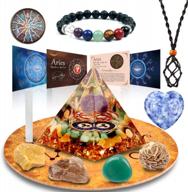 horoscope orgone pyramid with healing crystal gift set - zodiac sign stones for astrology, reiki, energy generation, and meditation with companion birthstone for aries logo
