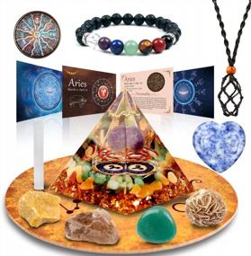 img 4 attached to Horoscope Orgone Pyramid With Healing Crystal Gift Set - Zodiac Sign Stones For Astrology, Reiki, Energy Generation, And Meditation With Companion Birthstone For Aries