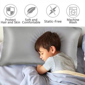 img 3 attached to Soft Goleem Toddler Pillow With Satin Pillowcase - Perfect For Crib, Travel, Cot & Bed | 13X18 Inch Gray