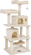 bewishome cat tree with sisal scratching posts, 2 condos, plush perches, jingly balls and hammock, cat condo tower furniture kitty kitten activity center pet play house beige mmj01m logo