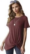 women's short sleeve t-shirt crewneck loose tunic top summer blouse with twist knot detail logo