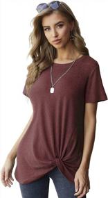 img 4 attached to Women'S Short Sleeve T-Shirt Crewneck Loose Tunic Top Summer Blouse With Twist Knot Detail