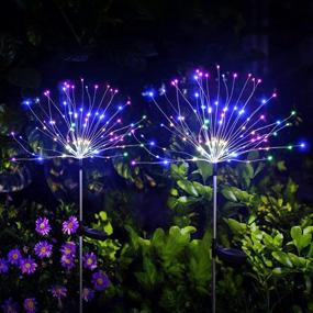 img 4 attached to 2 Pack SUNJOYCO Garden Solar Firework Lights - 150 светодиодов, многоцветный свет Starburst для Рождества, патио, декора дорожки