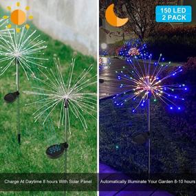img 3 attached to 2 Pack SUNJOYCO Garden Solar Firework Lights - 150 светодиодов, многоцветный свет Starburst для Рождества, патио, декора дорожки