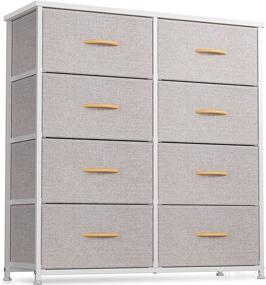img 4 attached to CubiCubi 8-Drawer Dresser Organizer for Bedroom and Hallway, Tall Wide Storage Dresser with Sturdy Steel Frame and Light Grey Wood Top