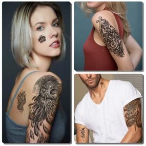 img 2 attached to 70 Sheets Temporary Tattoo Stickers For Men Women Boys Girls - Owl Eagle Snake Clock Lion Planet Dragon Totem Half Arm Fake Tattoos