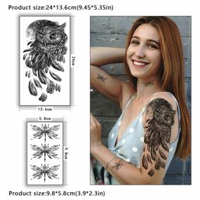 img 3 attached to 70 Sheets Temporary Tattoo Stickers For Men Women Boys Girls - Owl Eagle Snake Clock Lion Planet Dragon Totem Half Arm Fake Tattoos