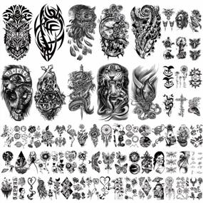img 4 attached to 70 Sheets Temporary Tattoo Stickers For Men Women Boys Girls - Owl Eagle Snake Clock Lion Planet Dragon Totem Half Arm Fake Tattoos