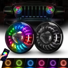 img 4 attached to 7 Inch RGB LED Headlights Bluetooth Controlled With Dancing Halo Ring For Jeep JK/JKU, TJ, LJ, CJ-7 & CJ-8 (2007-2018)