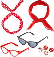 1950's retro costume accessories set - chiffon scarf, cat eye glasses, bandana tie, headband, and polka dot earrings to complete your look logo