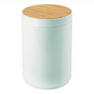 round plastic small trash can with swing-close lid - 1.3 gallon garbage bin for kitchen, bathroom, home office, and bedroom; mint green/natural design for waste and recycling logo