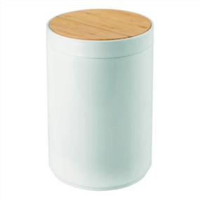 img 4 attached to Round Plastic Small Trash Can With Swing-Close Lid - 1.3 Gallon Garbage Bin For Kitchen, Bathroom, Home Office, And Bedroom; Mint Green/Natural Design For Waste And Recycling