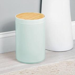img 3 attached to Round Plastic Small Trash Can With Swing-Close Lid - 1.3 Gallon Garbage Bin For Kitchen, Bathroom, Home Office, And Bedroom; Mint Green/Natural Design For Waste And Recycling