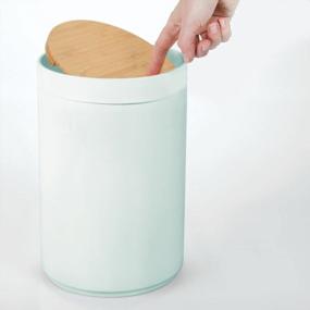 img 2 attached to Round Plastic Small Trash Can With Swing-Close Lid - 1.3 Gallon Garbage Bin For Kitchen, Bathroom, Home Office, And Bedroom; Mint Green/Natural Design For Waste And Recycling