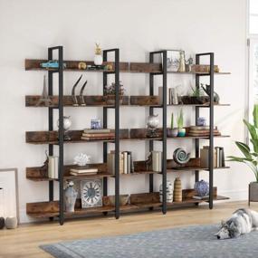 img 2 attached to Tribesigns 5 Tiers Bookcase, 5-Shelf Industrial Style Etagere Bookcases And Book Shelves, Metal And Wood Free Vintage Bookshelf With Back Fence, Rustic Brown