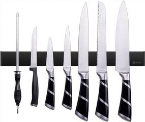 img 4 attached to Enkrio Magnetic Knife Holder For Wall - 12 Inch Black Stainless Steel Strip, No Drilling Required | Organize Your Kitchen With This Knife Rack And Keep Your Knives Handy!