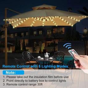 img 1 attached to SUNJOYCO Christmas Tree Light, Patio Umbrella Lights With Remote Control, 104 LED Decorative String Light, 8 Lighting Modes Waterproof Battery Operated Parasol Lights For Camping Tents