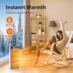 img 3 attached to Portable Electric Ceramic Tower Heater Fan With Thermostat For Office - Quiet, Fast Heating, 120° Oscillation Efficient For Home Bedroom Large Room Bathroom Under Desk Indoor Use
