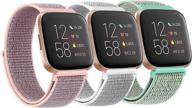 📱 soft and breathable nylon bands for fitbit versa smart watch - 3 pack (pink sand/seashell/marine green) logo