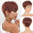 auburn pixie cut synthetic wig with bangs for women - layered, wavy, perfect for daily wear and cosplay - feshfen logo