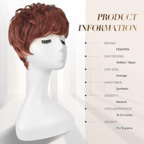 img 3 attached to Auburn Pixie Cut Synthetic Wig With Bangs For Women - Layered, Wavy, Perfect For Daily Wear And Cosplay - FESHFEN
