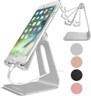 📱 premium aluminum cell phone stand holder - adjustable desktop cradle for samsung galaxy, iphone x/xr/xs max, ipad mini, nintendo switch - compatible with all smart phones - silver logo