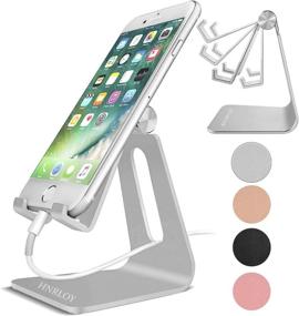 img 4 attached to 📱 Premium Aluminum Cell Phone Stand Holder - Adjustable Desktop Cradle for Samsung Galaxy, iPhone X/Xr/Xs max, iPad Mini, Nintendo Switch - Compatible with All Smart Phones - Silver