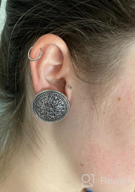 img 1 attached to Bohemian Vintage Tribal Indian Oxidized Silver Stud Earring Set with Ethnadore Design review by Isaac Samal