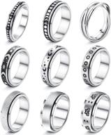 🔗 helicopchain 4-9pcs stainless steel anxiety rings hypoallergenic men women relieve stress fidget band spinner ring moon star sand blast finish size 5-14 logo