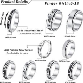 img 3 attached to 🔗 Helicopchain 4-9Pcs Stainless Steel Anxiety Rings Hypoallergenic Men Women Relieve Stress Fidget Band Spinner Ring Moon Star Sand Blast Finish Size 5-14