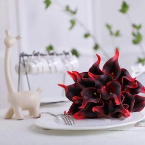 img 3 attached to Real Touch Artificial Calla Lily Flowers – Set Of 20 Brick Red Faux Latex Flowers For Bridal Wedding Bouquets, Home And Office Decor By Luyue
