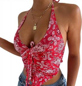 img 4 attached to Flaunt Your Style With MISSACTIVER Women'S Flower Print Halter Crop Top