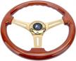 wood grain steering wheel with gold chrome spokes - hiwowsport 14" (350mm), 6-bolt, 1.5" deep dish, perfect fit for multiple models logo