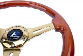 img 1 attached to Wood Grain Steering Wheel With Gold Chrome Spokes - Hiwowsport 14" (350Mm), 6-Bolt, 1.5" Deep Dish, Perfect Fit For Multiple Models