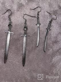 img 5 attached to 🗡️ Vintage Silver Punk Sword Statement Earrings for Women Girls - 4 Pairs Long Sword Hook Earrings, Unique Retro Gothic Knife Dangle Drop Earrings, Gothic Vine Wrapped Hypoallergenic Sword Earrings