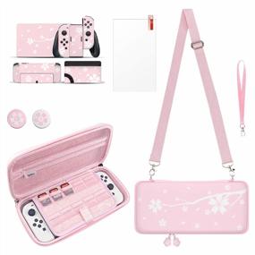 img 4 attached to Nintendo Switch OLED Carrying Case By Mytrix - Portable Hard Shell Pouch Travel Storage Bag With 10 Game Card Slots & 4 In 1 Bundle Accessories (Pink Cherry Blossoms)