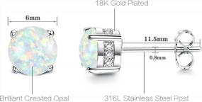 img 3 attached to Milacolato Opal Earrings 18K Gold Plated Stainless Steel Post Round Cut Created White/Blue/Pink Opal Stud Earrings For Women 6MM