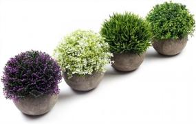 img 3 attached to U'Artlines Artificial Plastic Mini Plants Topiary Shrubs Fake Plants With Gray Pot For Bathroom,House Decorations (4Pcs Colorful Pattern 1)