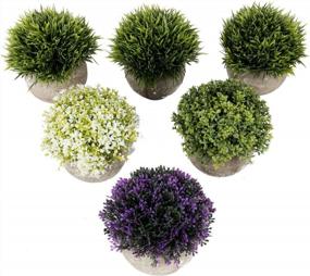 img 2 attached to U'Artlines Artificial Plastic Mini Plants Topiary Shrubs Fake Plants With Gray Pot For Bathroom,House Decorations (4Pcs Colorful Pattern 1)