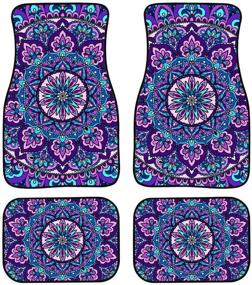 img 4 attached to Deeprinter Boho Mandala Pattern Full Set Car Floor Mat - Non-Slip Carpet Mats 🚗 for Front & Rear - Universal Fit for Most Sedan Cars, SUVs, Vans - 4 Pieces