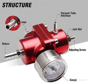 img 3 attached to Adjustable Fuel Pressure Regulator Kit with Gauge Hose 0-140 PSI Universal 6AN FPR - Aluminum Red for HTRACING