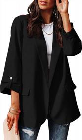 img 4 attached to Офисный жакет для женщин с открытым передом, рукавами 3/4 с отворотами и карманами - идеально подходит для повседневной носки и деловых костюмов.