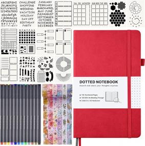 img 4 attached to Hardcover Dot Grid Bullet Journal Set For Women - 120GSM Thick Numbered Pages With Index, Drawing Pens, Planner Stencils, Washi Tapes And Aesthetic Supplies For Journaling