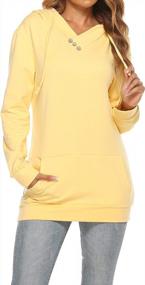 img 3 attached to Women'S Long Sleeve Hoodie Sweatshirt With Drawstring, Button And Pocket - Casual Pullover Top