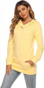 img 1 attached to Women'S Long Sleeve Hoodie Sweatshirt With Drawstring, Button And Pocket - Casual Pullover Top