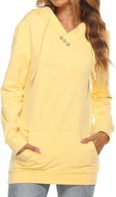 img 4 attached to Women'S Long Sleeve Hoodie Sweatshirt With Drawstring, Button And Pocket - Casual Pullover Top