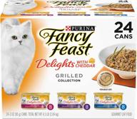 🐱 purina fancy feast (пурина фэнси фист) смесь с ароматным соусом, влажный корм для кошек, пакет с разнообразием вкусов, коллекция "гриль чеддер" - 24 банки, 3 унции. логотип