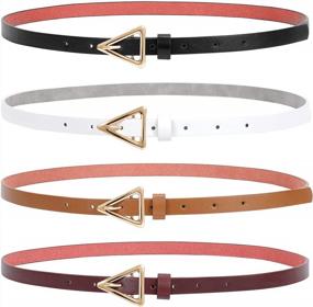 img 4 attached to Complete Your Look With SANSTHS Set Of 4 Skinny Leather Belts With Gold Buckle For Women'S Jeans, Pants, And Dresses